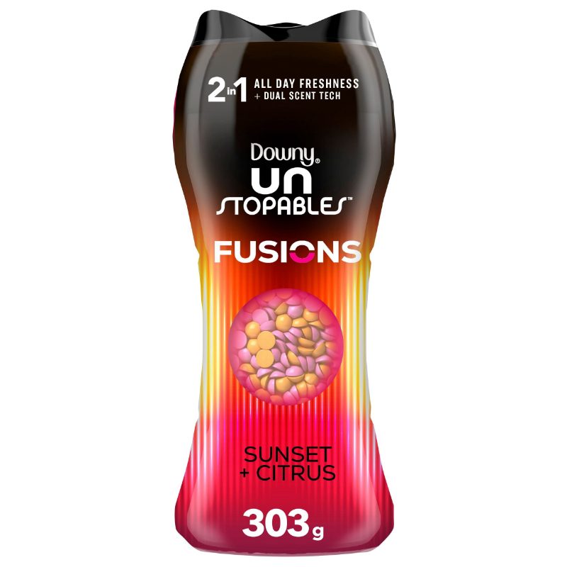 Downy Unstopables Fusions In-Wash Laundry Scent Booster Beads, Sunset & Citrus Scent, 303g, 2-in-1 All Day Freshness + Dual Scen