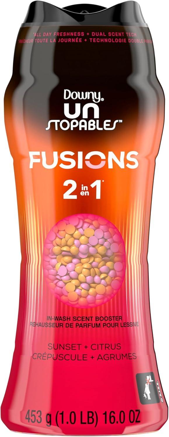 Downy Unstopables Fusions In-Wash Laundry Scent Booster Beads, Sunset & Citrus Scent, 453g, 2-in-1 All Day Freshness + Dual Scen