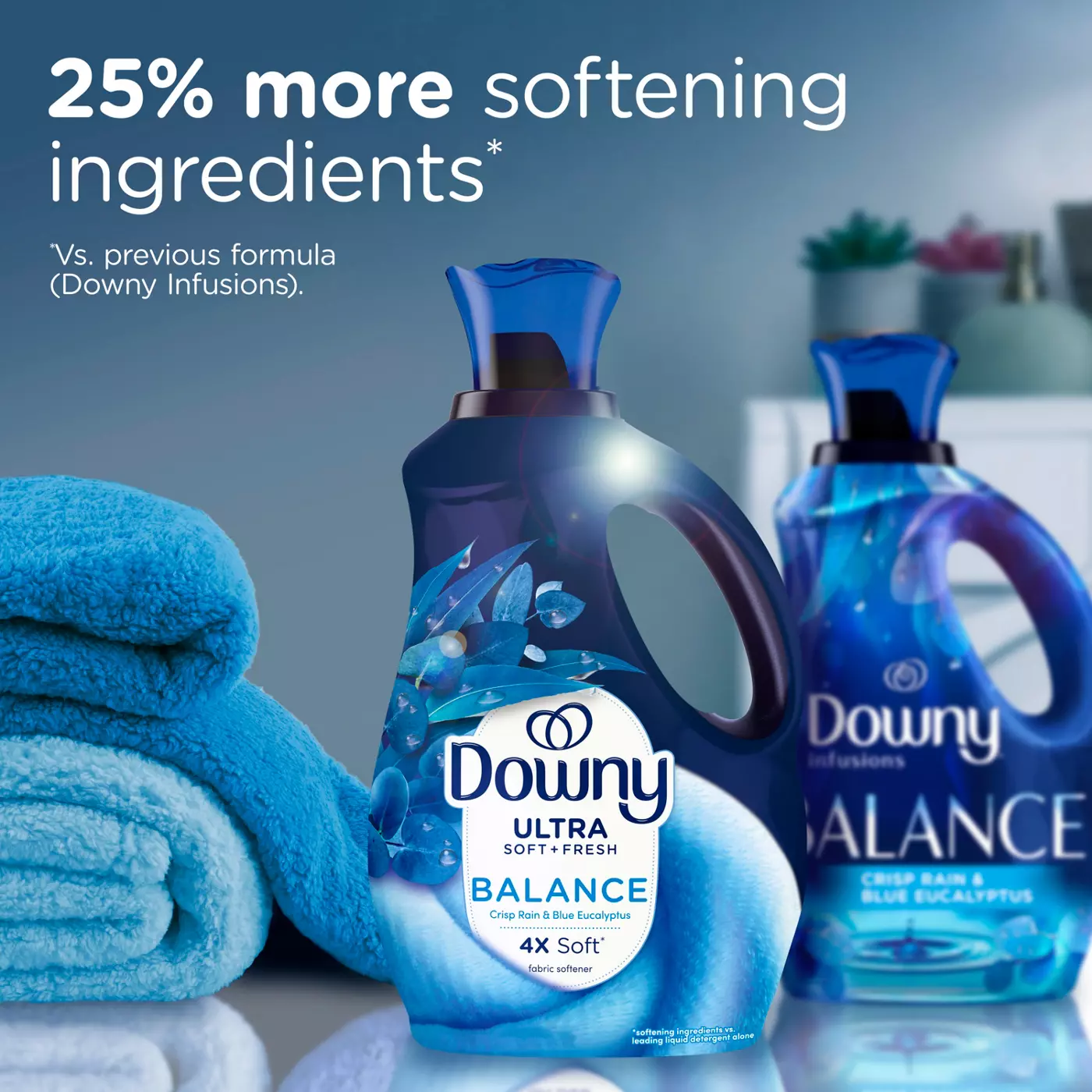 Downy Ultra Soft Fabric Softener Liquid, Balance, Crisp Rain and Blue Eucalyptus, 56 fl oz, 83 Loads
