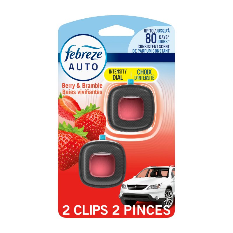 Febreze Car Air Freshener Vent Clip Berry & Bramble Scent, .06 oz. Car Vent Clip, 2 Count