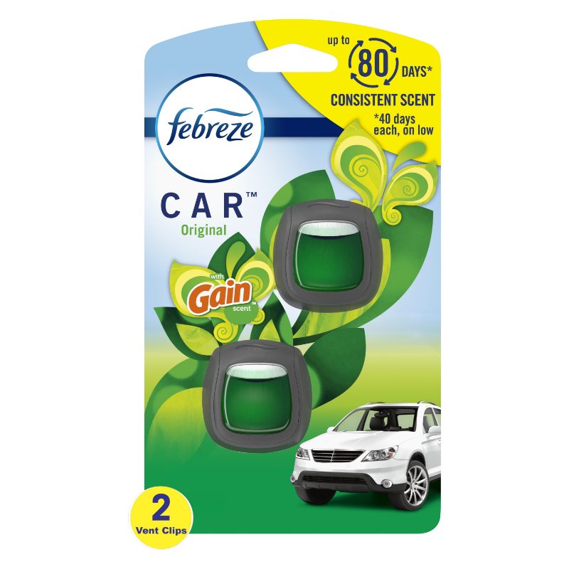 Febreze Car Air Freshener, Odor-Fighting Automotive Vent Clip, Downy Calm Scent, 2 Count