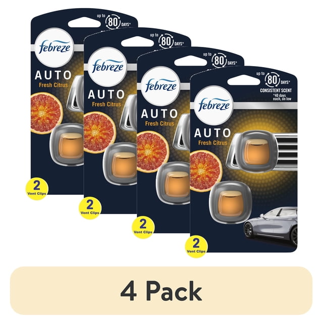 Febreze AUTO Air Freshener, Odor-Fighting Automotive Vent Clip, Fresh Citrus Scent, 2 Count