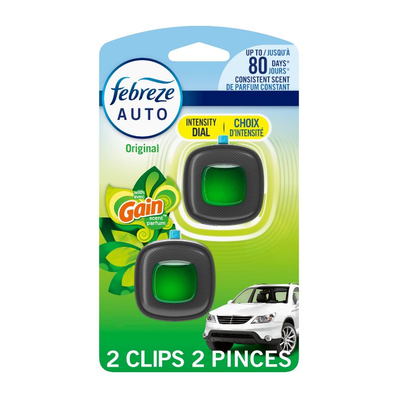 Febreze Car Air Freshener, Odor-Fighting Automotive Vent Clip, Gain Original Scent, 2 Count
