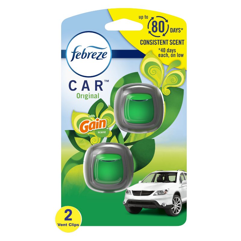 Febreze Car Air Freshener Vent Clip Gain Island Fresh Scent, .06 oz. Car Vent Clip, 2 Count