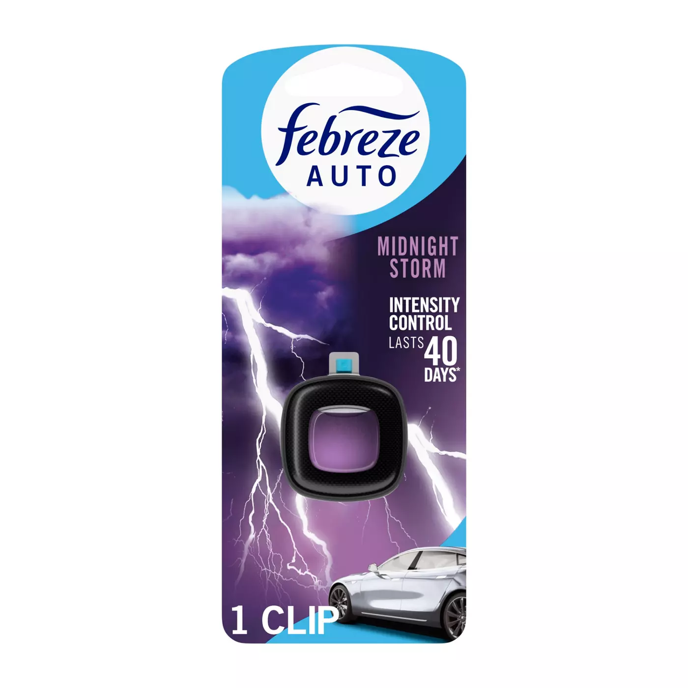 Febreze Car Air Freshener, Odor-Fighting Automotive Vent Clip, Midnight Storm Scent, 2 Count