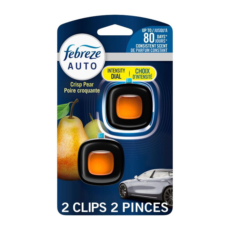 Febreze AUTO Air Freshener, Odor-Fighting Automotive Vent Clip, Morning Shower Scent, 2 Count