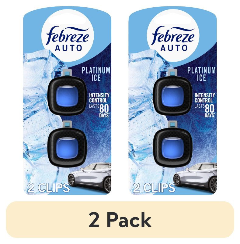 Febreze Car Air Freshener, Odor-Fighting Automotive Vent Clip, Platinum Ice Scent, 2 Count
