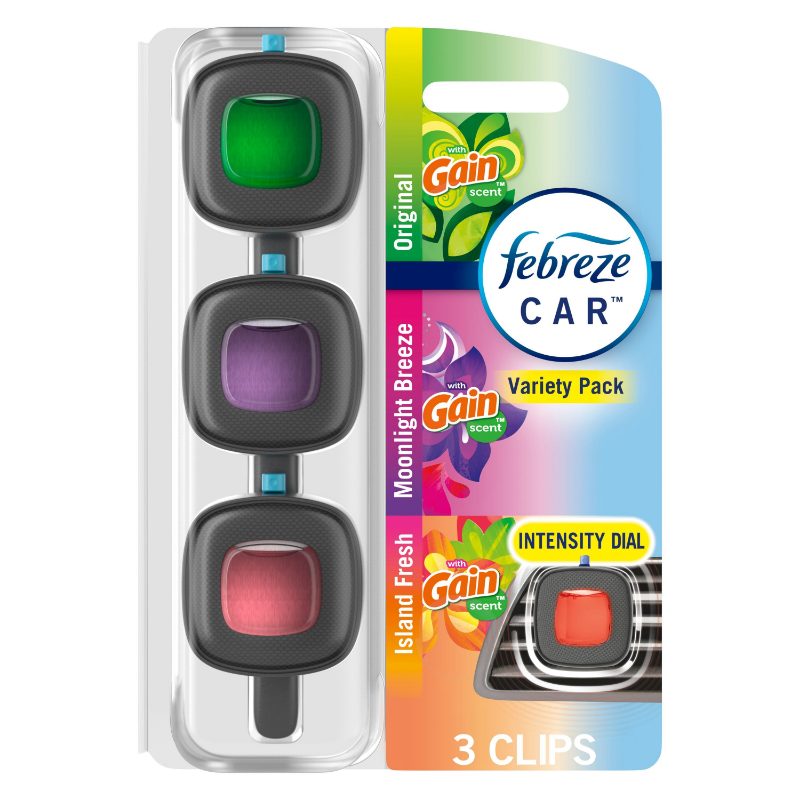 Febreze AUTO Air Freshener Vent Clip Gain Island Fresh, 2ml Car Vent Clip, Pack of 3