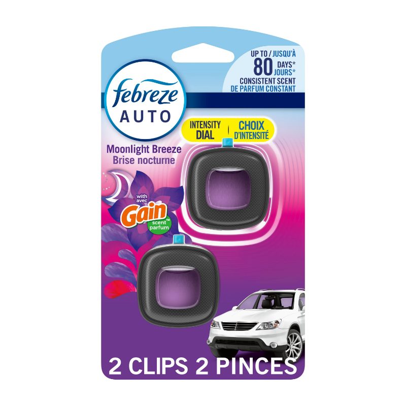 Febreze AUTO Air Freshener, Odor-Fighting Automotive Vent Clip, Gain Moonlight Breeze Scent, 3 Count
