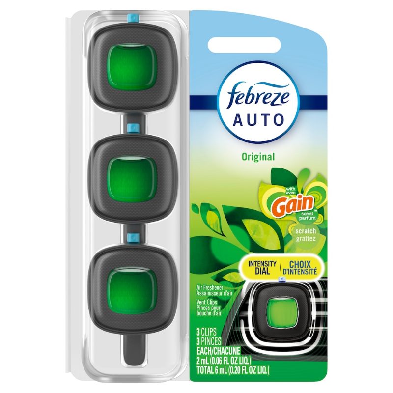 Febreze AUTO Air Freshener Vent Clip Gain Original, 2ml Car Vent Clip, Pack of 3