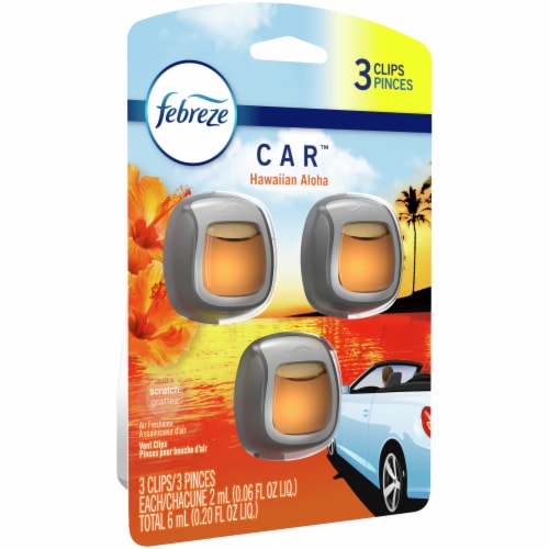 Febreze AUTO Air Freshener Vent Clip Hawaiian Aloha, 2ml Car Vent Clip, Pack of 3