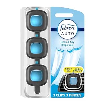 Febreze AUTO Air Freshener Vent Clip Linen & Sky, 2ml Car Vent Clip, Pack of 3