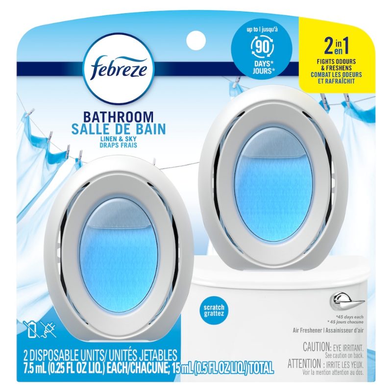 Febreze Bathroom Air Freshener, Odor-Fighting, Linen & Sky Scent, 2 Count