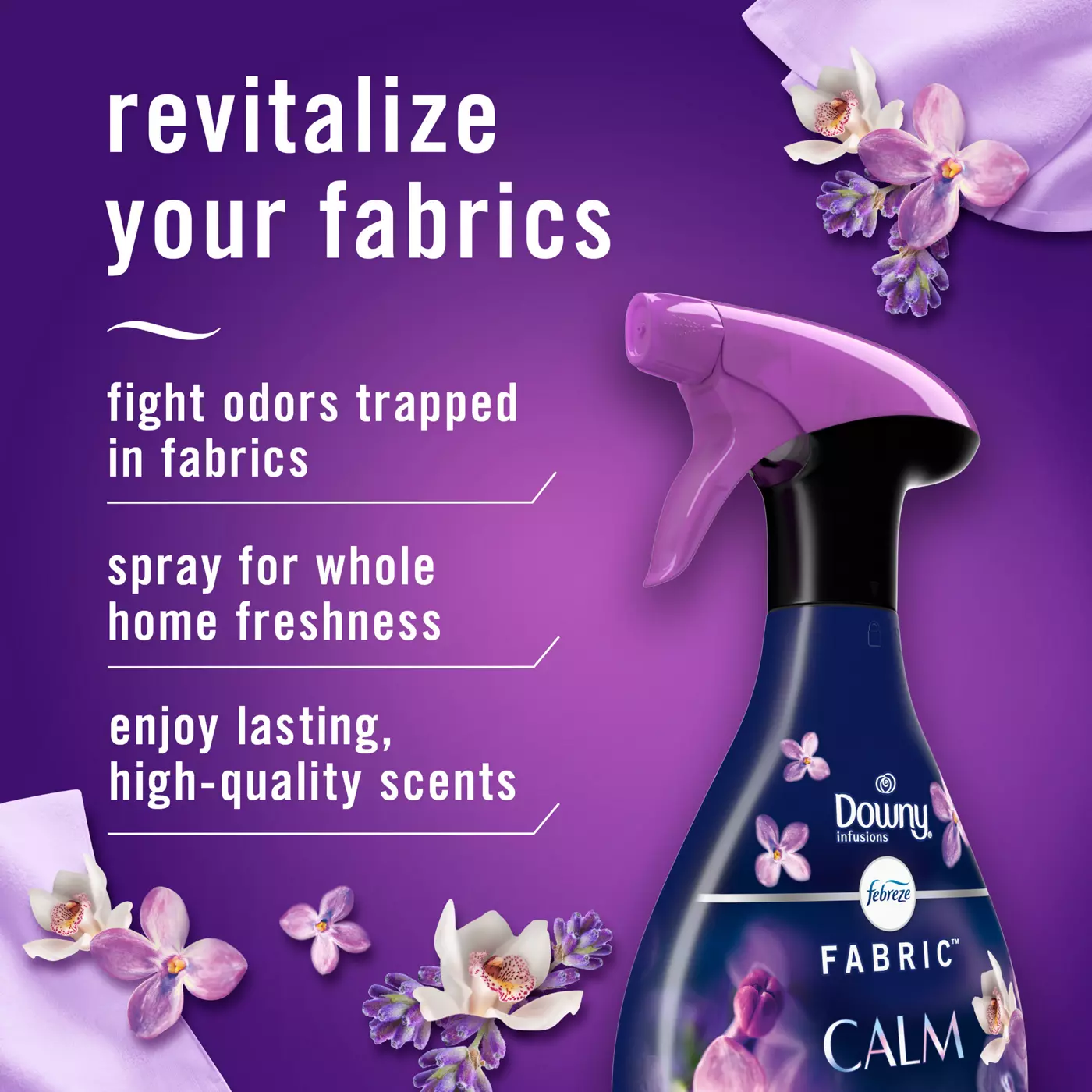 Febreze Fabric Spray Air Freshener, Odor-Fighting Fabric Refresher, Downy Calm Scent, 16.9 oz