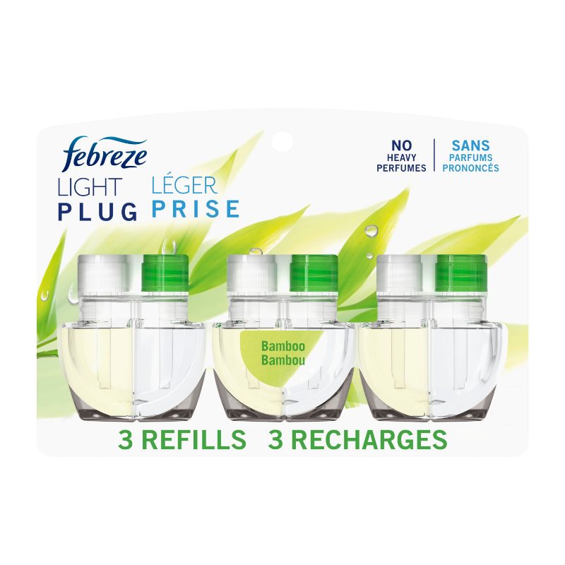 Febreze Plug In Air Freshener, Odor-Fighting Scented Oil Refill, Light Bamboo Scent, 2 Refills