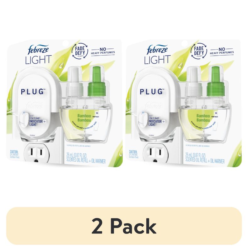 Febreze Plug In Air Freshener, Odor-Fighting Scented Oil Starter Kit, Light Bamboo, Warmer+1 Refill