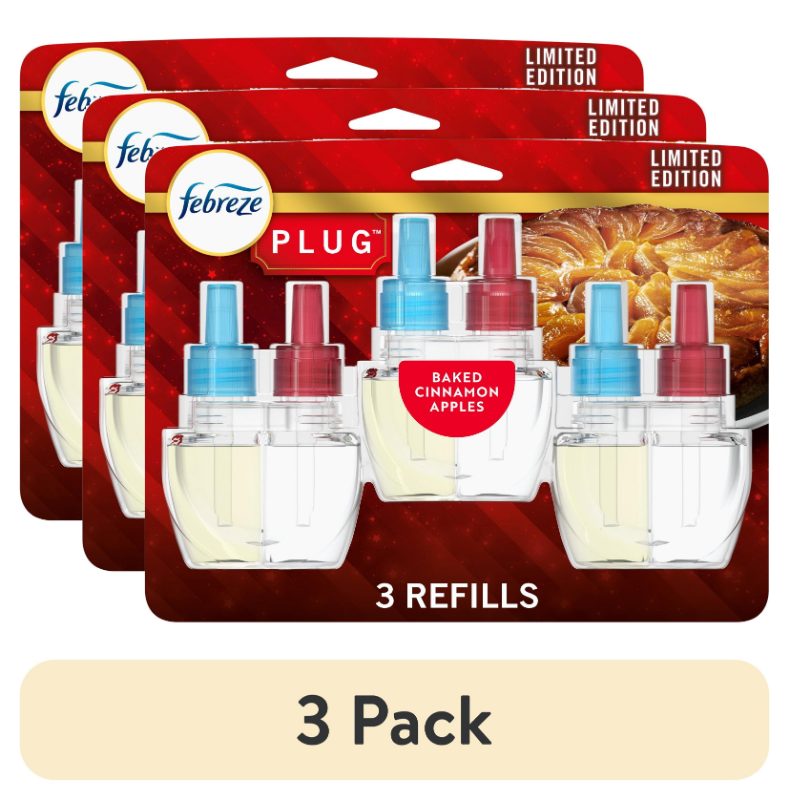 Febreze Plug In Air Freshener, Odor-Fighting Scented Oil Refill, Baked Cinnamon Apples, 2 Refill