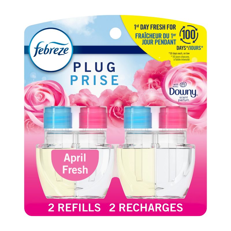 Febreze Plug In Air Freshener, Odor-Fighting Scented Oil Refill, Downy April Fresh Scent, 2 Refills