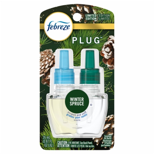 Febreze Odor-Fighting Fade Defy PLUG Air Freshener Winter Spruce, 26 mL Oil Refill, 2 Count