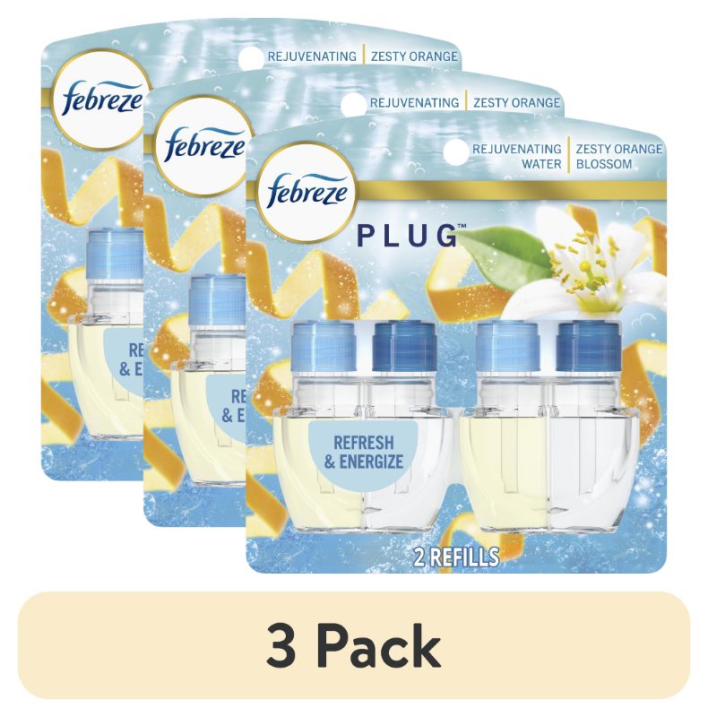 Febreze Plug In Air Freshener, Odor-Fighting Scented Oil Refill, Refresh & Energize, 2 Refills
