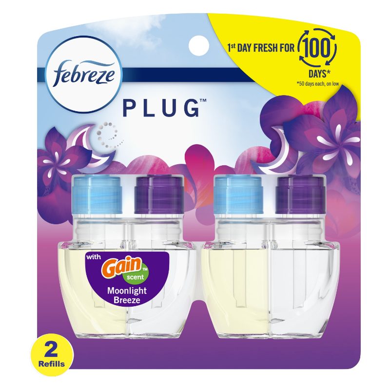 Febreze Plug In Air Freshener, Odor-Fighting Scented Oil Refill, Moonlight Breeze, 3 Refills