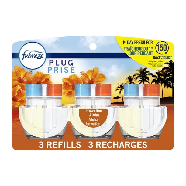 Febreze Plug In Air Freshener, Odor-Fighting Scented Oil Refill, Hawaiian Aloha Scent, 3 Refills