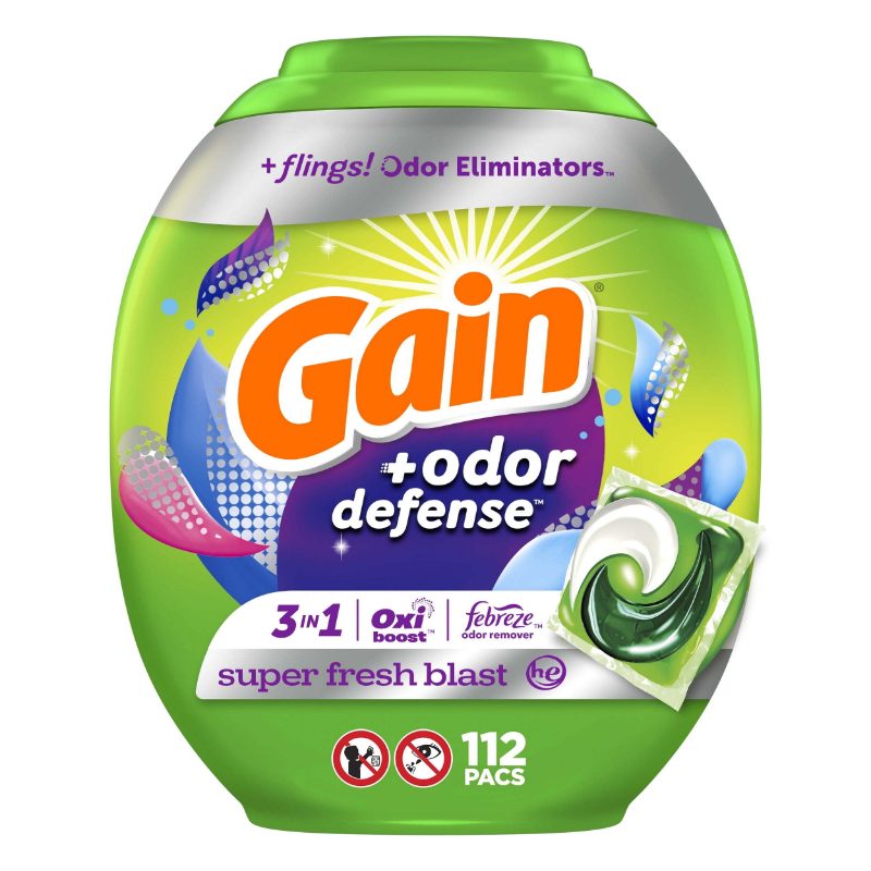 Gain Flings Laundry Detergent Pacs, 42 Count, Super Fresh Blast Scent, with Odour Defense