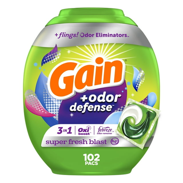 Gain Flings Laundry Detergent Pacs, 76 Count, Super Fresh Blast Scent, with Odour Defense
