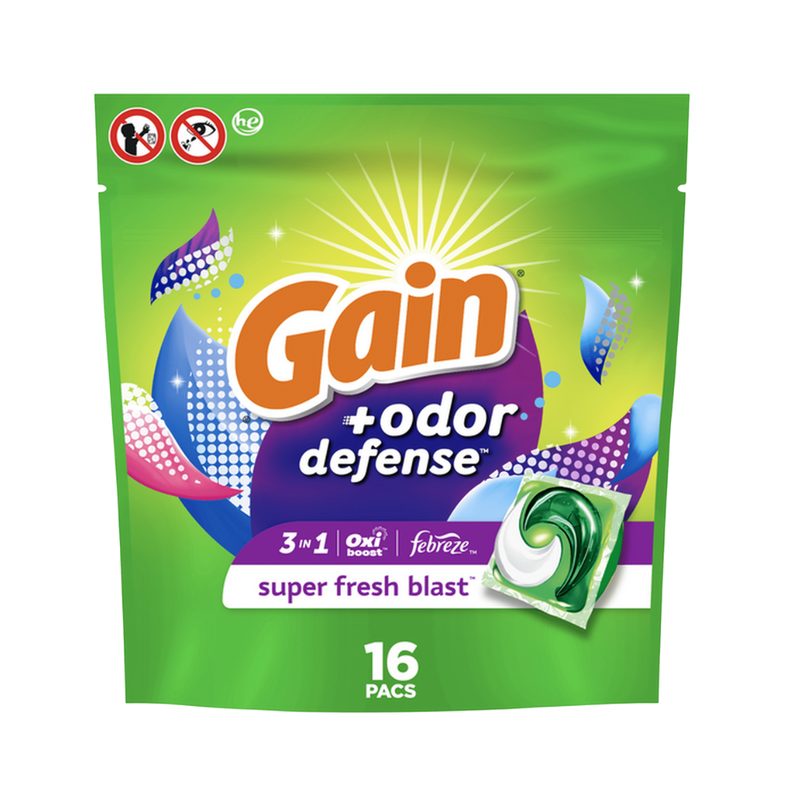 Gain Flings Laundry Detergent Pacs, 16 Count, Super Fresh Blast Scent, with Odour Defense
