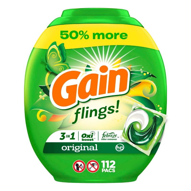 Gain Flings Laundry Detergent Pacs, 11 Count, Original Scent, with Odour Defense, concentrated laundry soap pacs