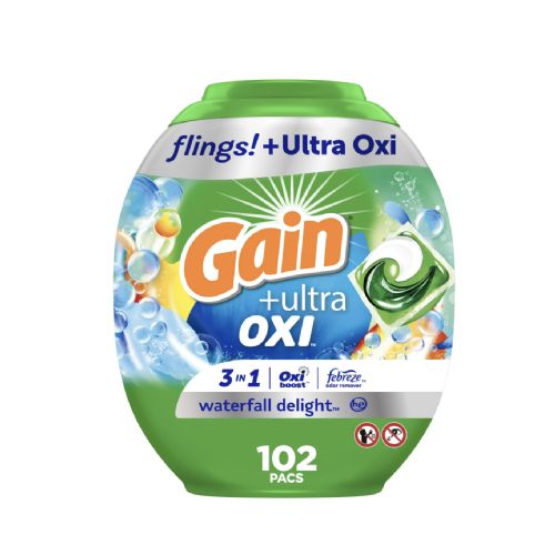 Gain Flings Ultra Oxi Laundry Detergent Pacs, 42 Count, Waterfall Delight Scent, with Odour Defense, concentrated laundry soap p