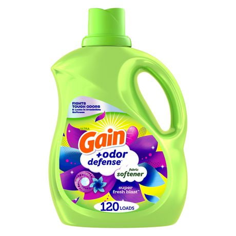Gain + Odor Defense Liquid Fabric Softener, Super Fresh Blast Scent, 120 Loads, HE Compatible