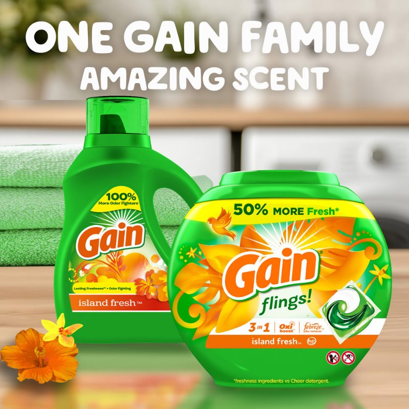 Gain Liquid Laundry Detergent, Island Fresh Scent, 46 fl oz, 32 loads, Freshness + Odour Fighting, High efficiency washing machi
