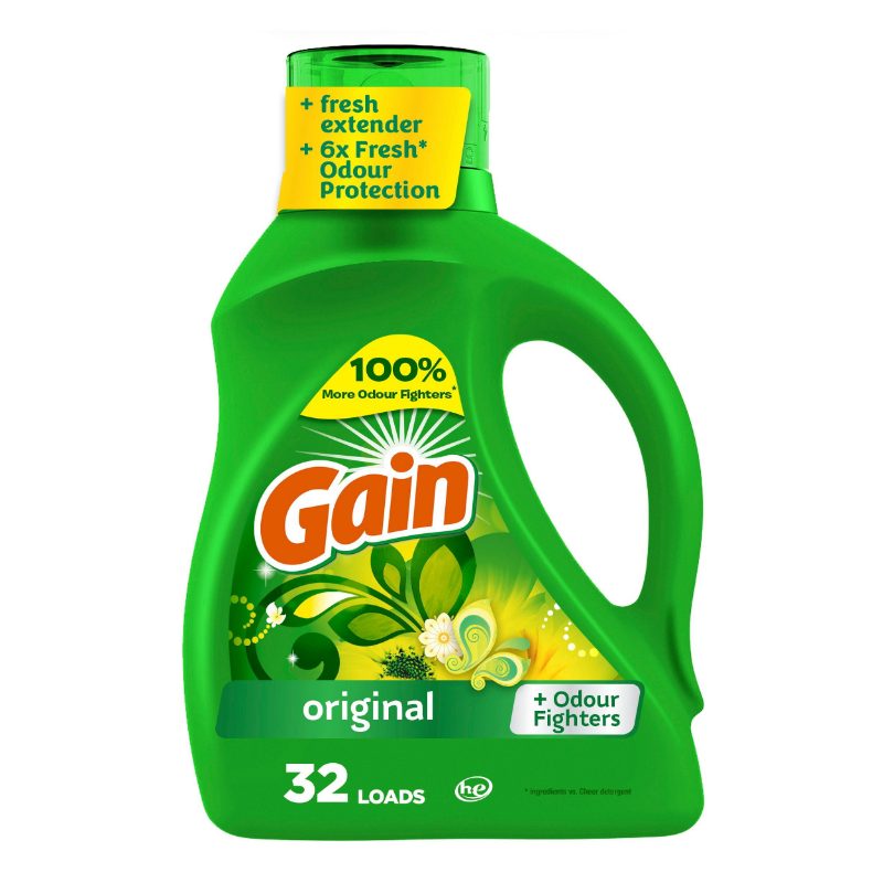 Gain Liquid Laundry Detergent, Original Scent, 1.36 L, 32 loads, Freshness + Odour Fighting, High efficiency washing machine iqu