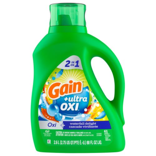 Gain Ultra Oxi Liquid Laundry Detergent, Waterfall Delight Scent, 1.36 L, 32 loads, Freshness + Odour Fighting, High efficiency