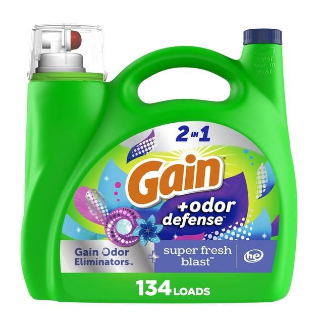 Gain Odour Defense Liquid Laundry Detergent, Super Fresh Blast Scent, 1.3 L, 32 loads, 2 in 1, Laundry Detergent Liquid Soap, HE