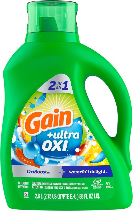 Gain Ultra Oxi Liquid Laundry Detergent, Waterfall Delight Scent, 2.60 L, 61 loads, Freshness + Odour Fighting, High efficiency