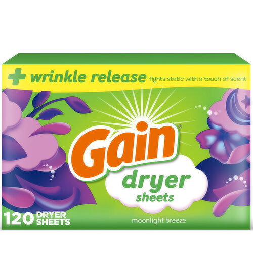 Gain dryer sheets, Moonlight Breeze Scent, 34 Count, Fights static with a touch of scent, laundry sheets