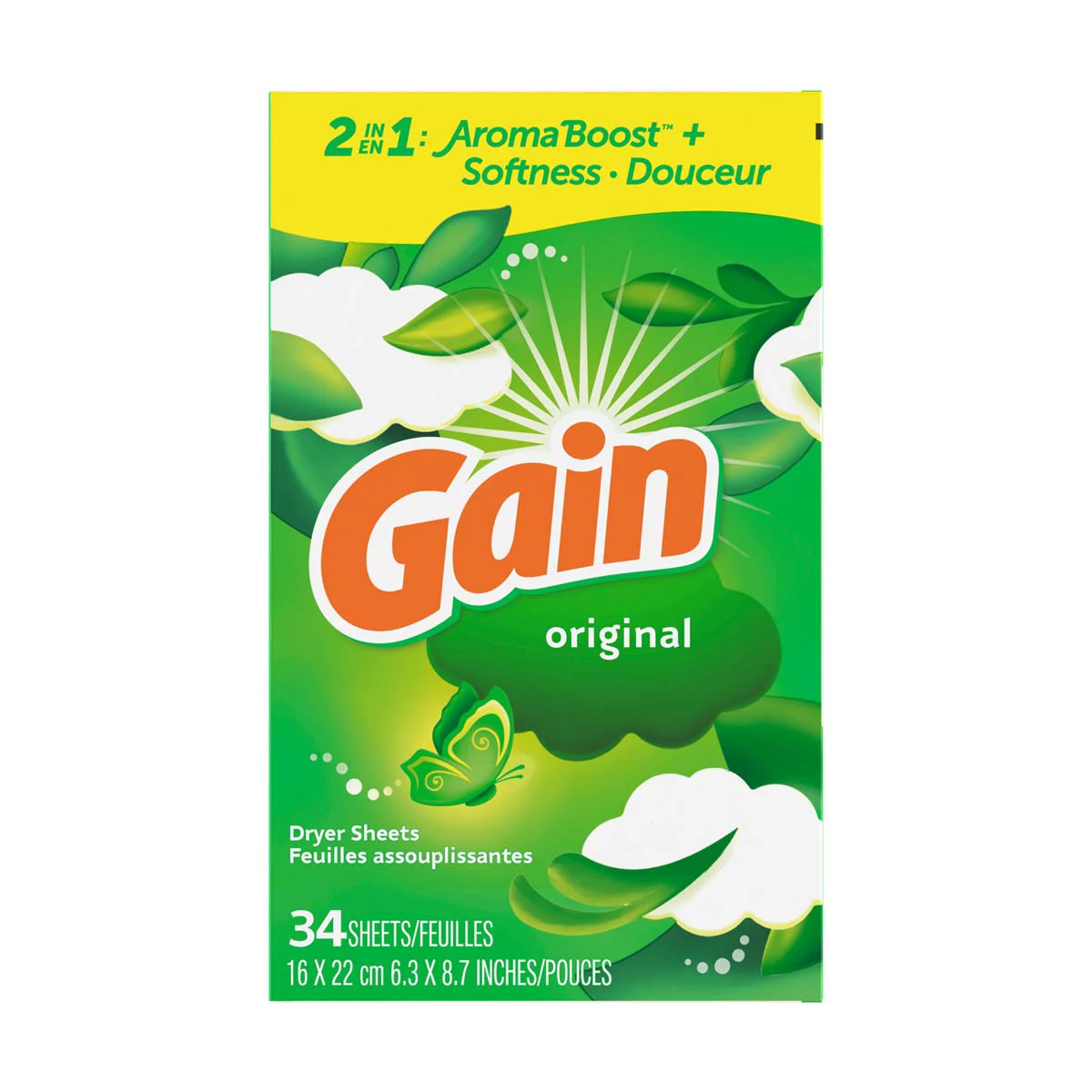 Gain dryer sheets, Original Scent, 34 Count, Fights static with a touch of scent, laundry sheets