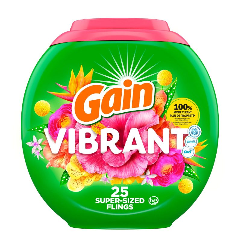 Gain Super Flings Laundry Detergent Pacs, 25 Count, Hibiscus Hula scent, irresistibly clean and fresh washing detergent laundry