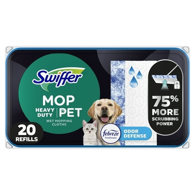 Swiffer Sweep + Mop, Dry Pads Refill, Floor Cleaner, Cleaning Cloths, Heavy Duty, Pet, 20ct