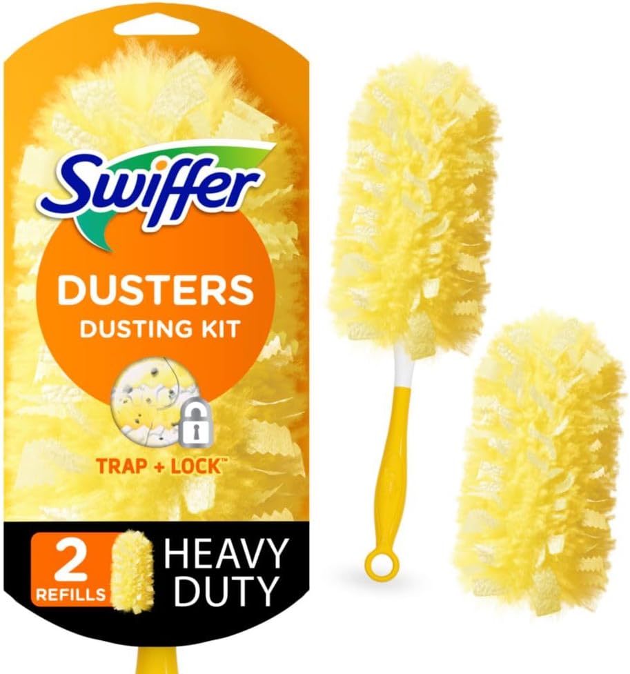 Swiffer Duster Kit with Short Handle, Heavy Duty Dusting Starter Kit with 2 Refills
