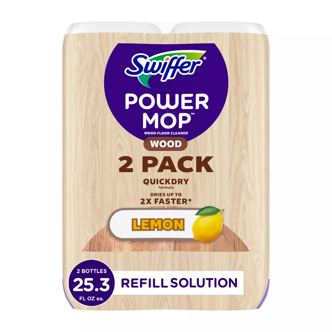 Swiffer Power Mop Wood Refill Solution, QuickDry Hardwood Floor Cleaner, Lemon Scent, 25.3oz