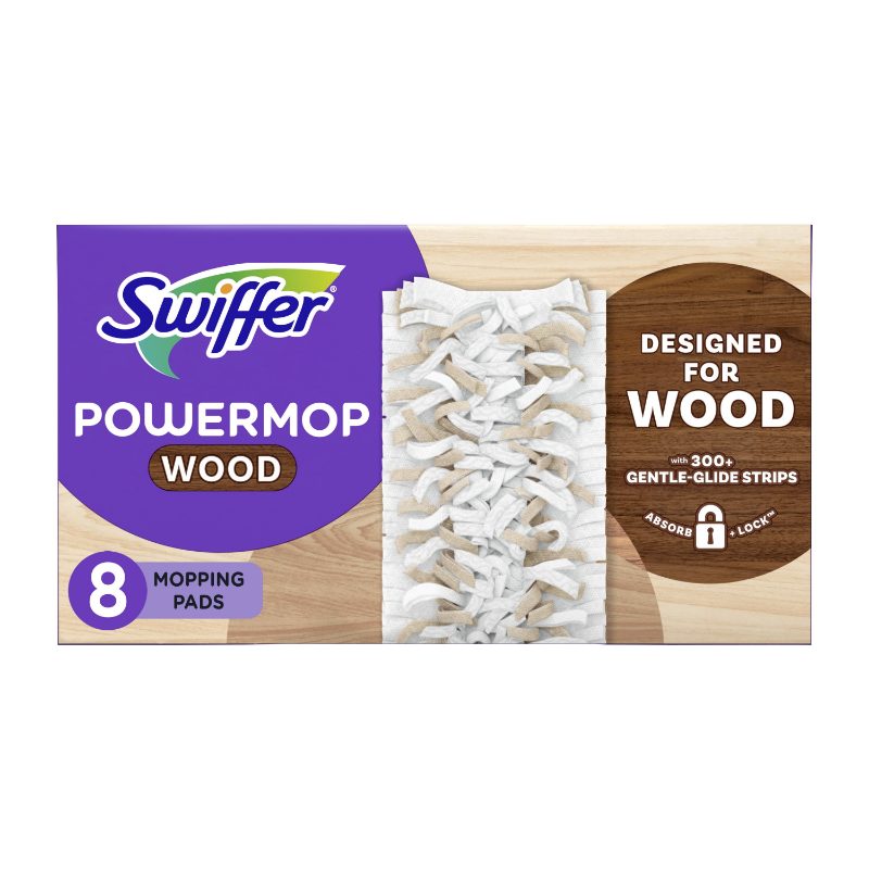 Swiffer PowerMop Wood Mopping Pad Refills for Floor Cleaning, 8 count