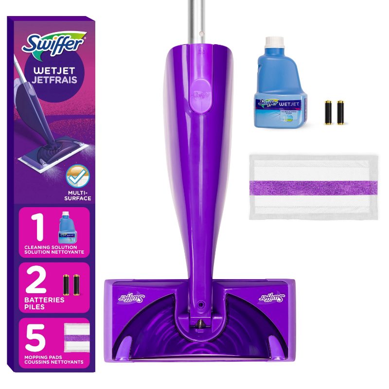 Swiffer WetJet Hardwood and Floor Spray Mop, All-In-One Mopping Cleaner Starter Kit, Includes: 1 WetJet, 5 Pads, Cleaning Soluti