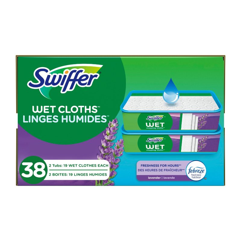 Swiffer Sweep + Mop, Wet Pads Refill, Floor Cleaner, Cleaning Cloths, Lavender, 38ct