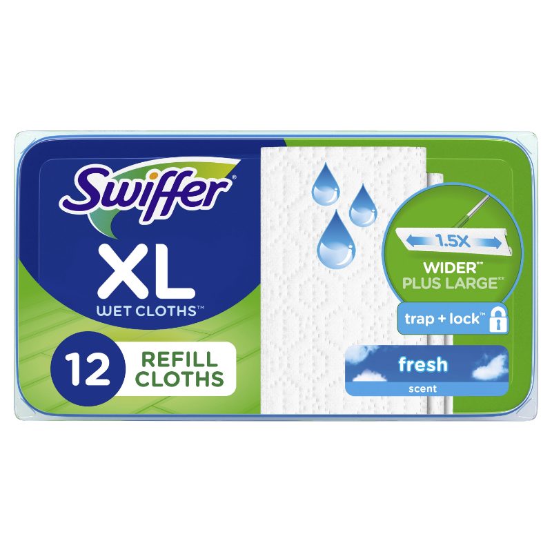 Swiffer Sweep + Mop XL, Wet Pads Refill, Floor Cleaner, Cleaning Cloths, Fresh Scent, 12ct
