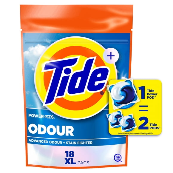 Tide Odour + Oxi Laundry Detergent Pacs, Original Scent, 18 Count, Advanced Odour + Stain Fighter, laudry soap washing detergent