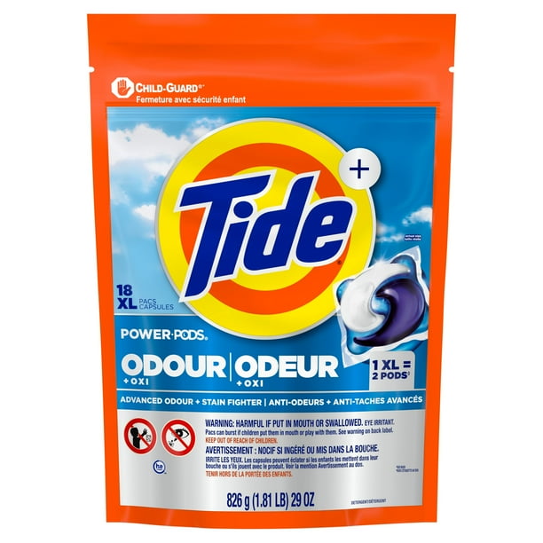 Tide Odour + Oxi Laundry Detergent Pacs, Original Scent, 25 Count, Advanced Odour + Stain Fighter, laudry soap washing detergent
