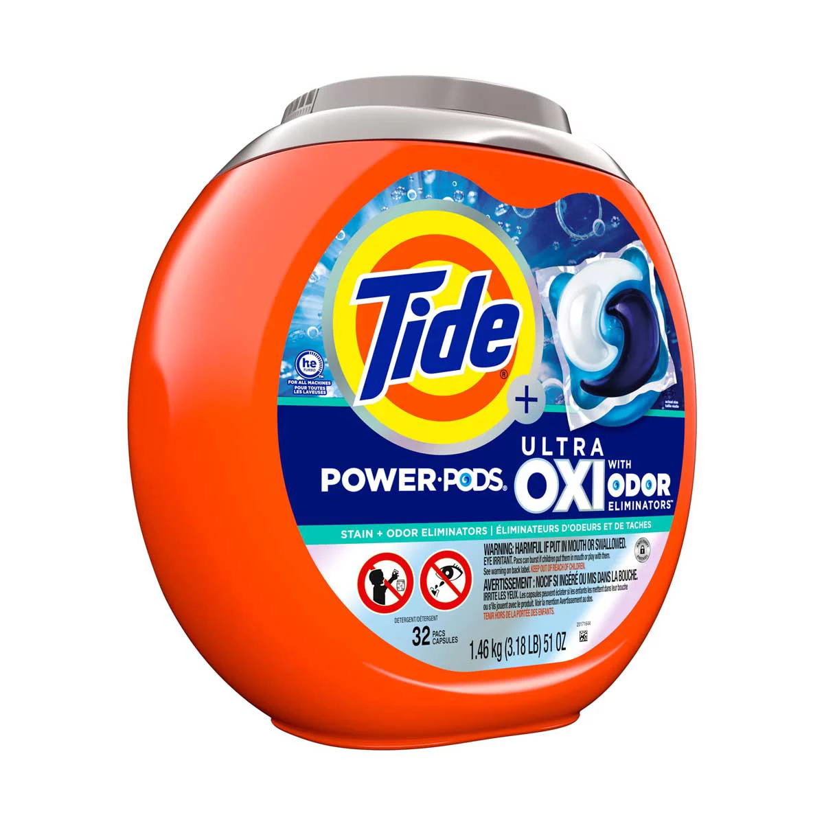 Tide Odour + Oxi Laundry Detergent Pacs, Original Scent, 32 Count, Advanced Odour + Stain Fighter, laudry soap washing detergent